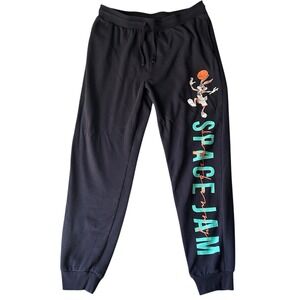 Y2K Space Jam Movie Mens XL Jogging‎ Pants Basketball Bugs Bunny Comfy Black
